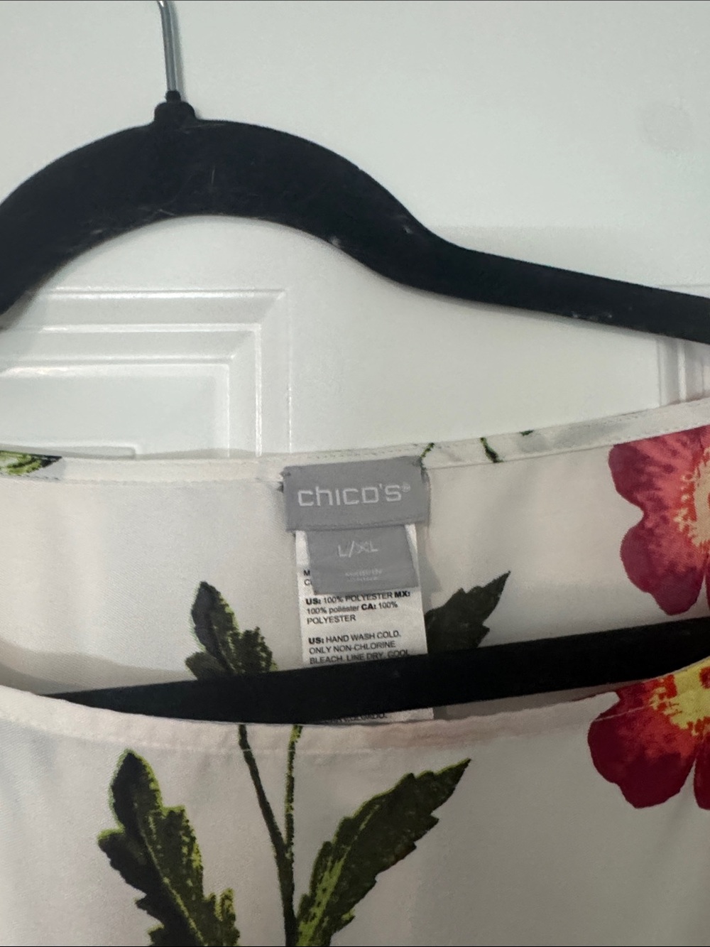 Chico's White Floral Poncho Top with Coral Trim - Picture 3 of 3